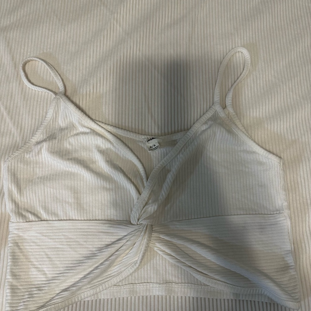 Garage Ribbed Twist-Front Cami Top in Off-White